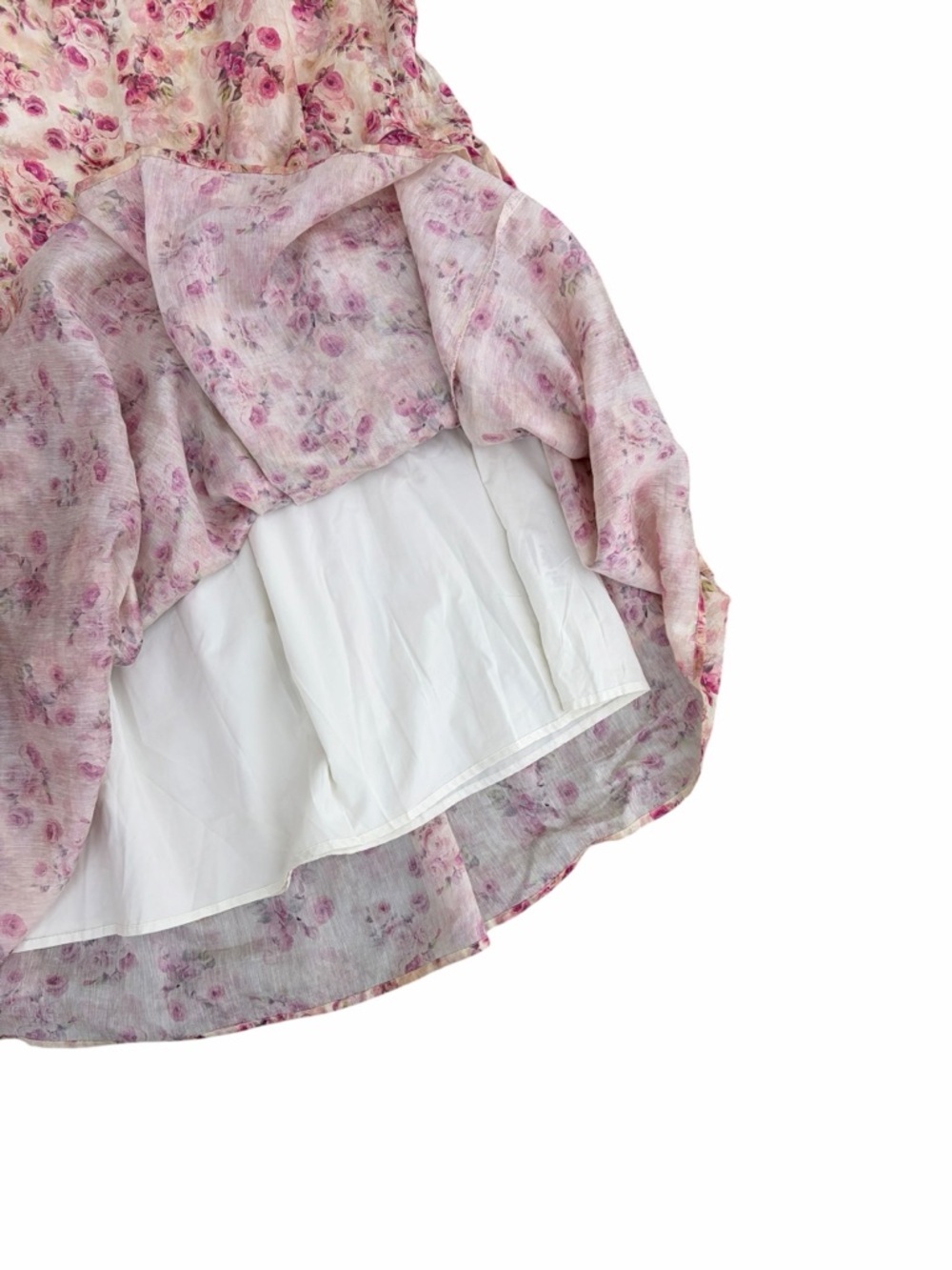 Romantic Cottagecore Cream Skirt with Pink Floral Print - Picture 4 of 13